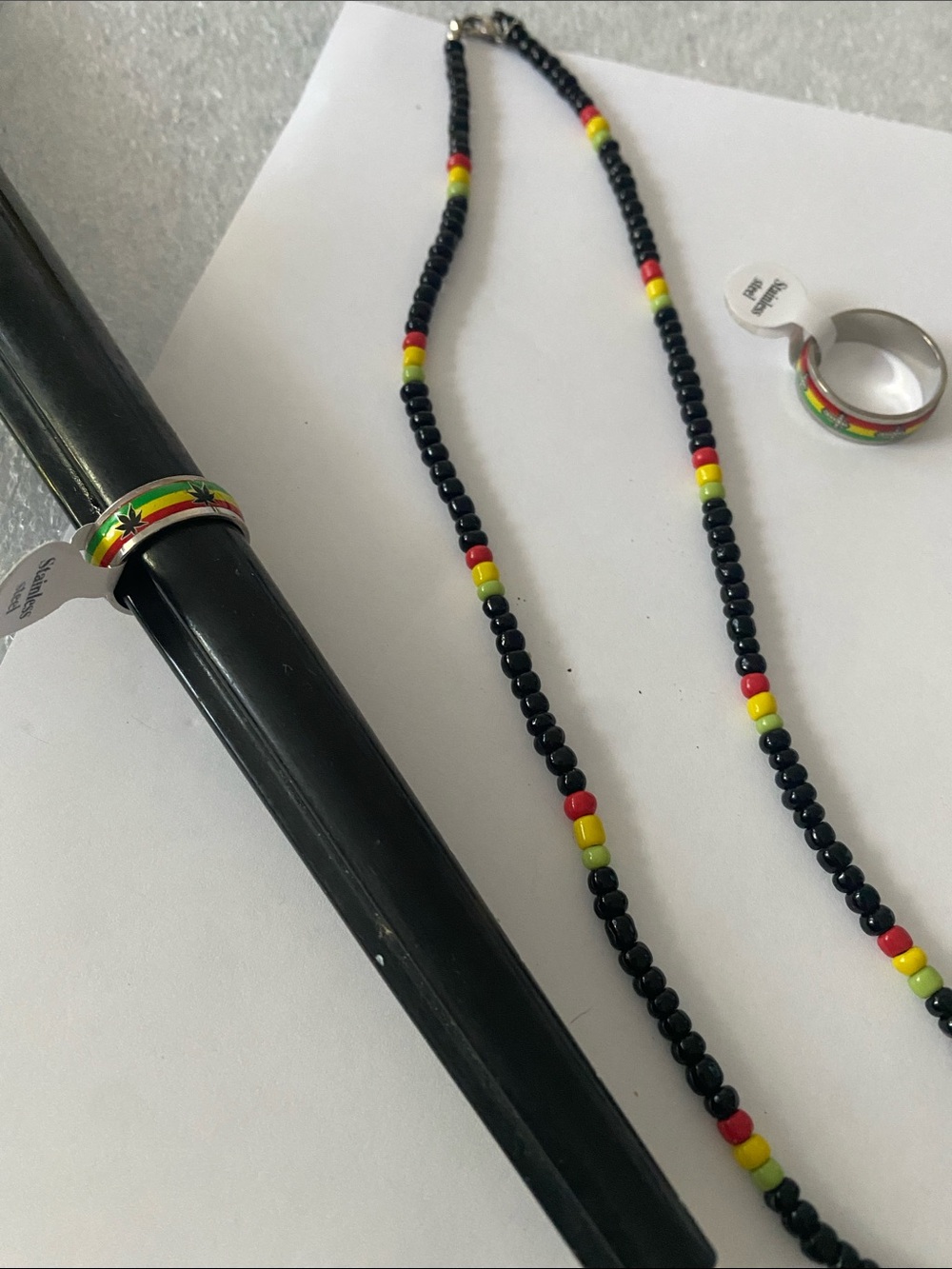 Beaded Black Necklace with Red, Yellow & Green Accent - Women's Jewelry
